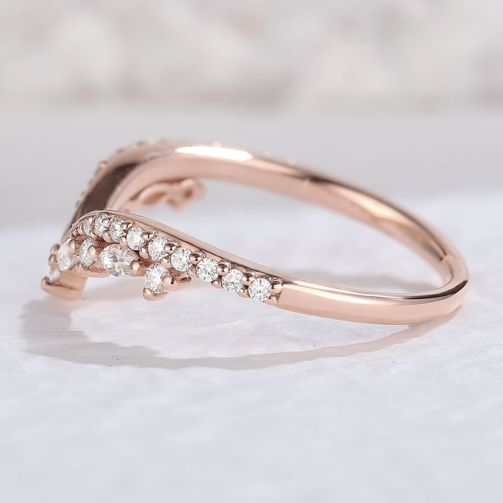 Chevron Moissanite 14k Rose Gold wedding Ring