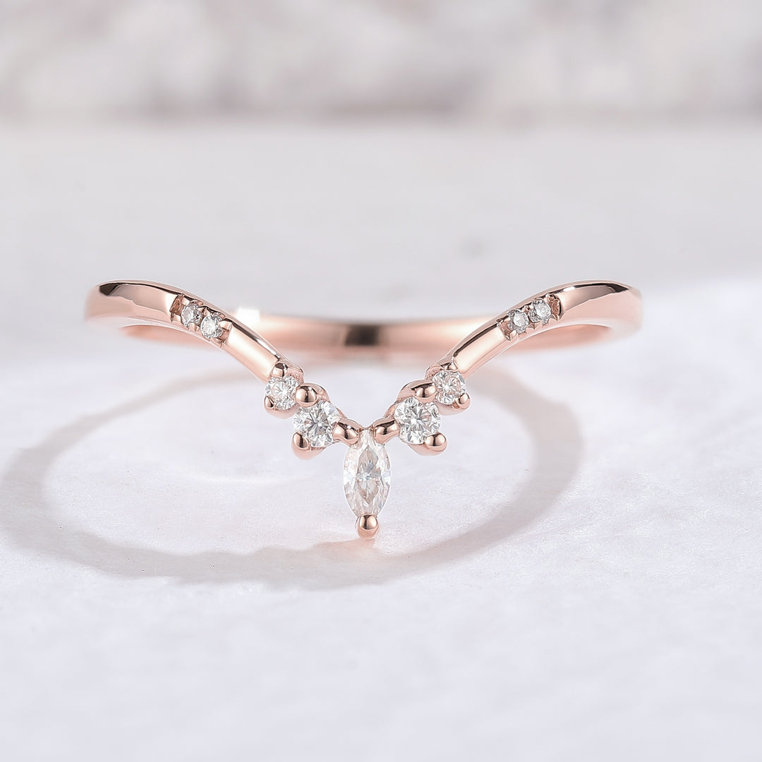 Chevron Moissanite Rose Gold Wedding Band