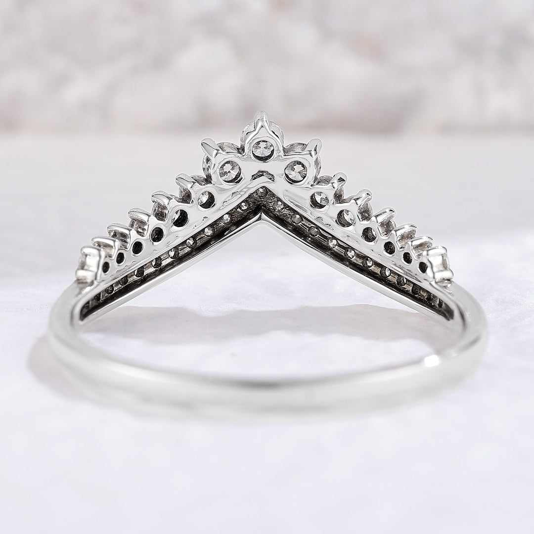 Chevron Round Cut Moissanite Stacking Wedding Band