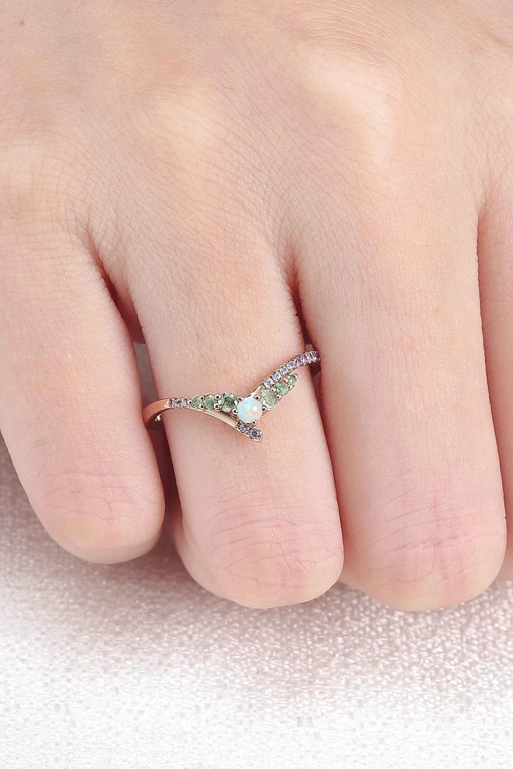 Chevron Alexandrite and Opal Rose Gold Wedding Band