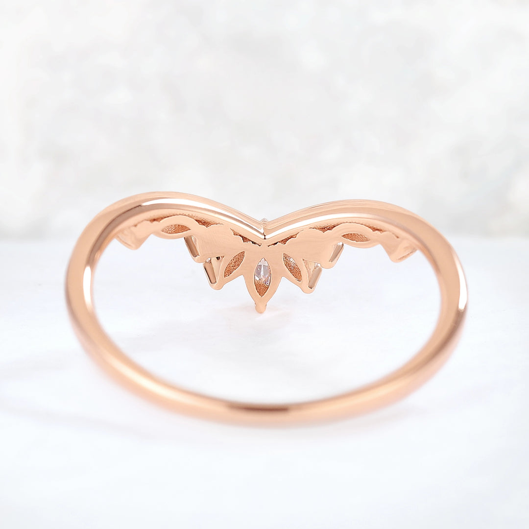 Chevron Marquise Cut Moissanite 14k Rose Gold Stacking Ring
