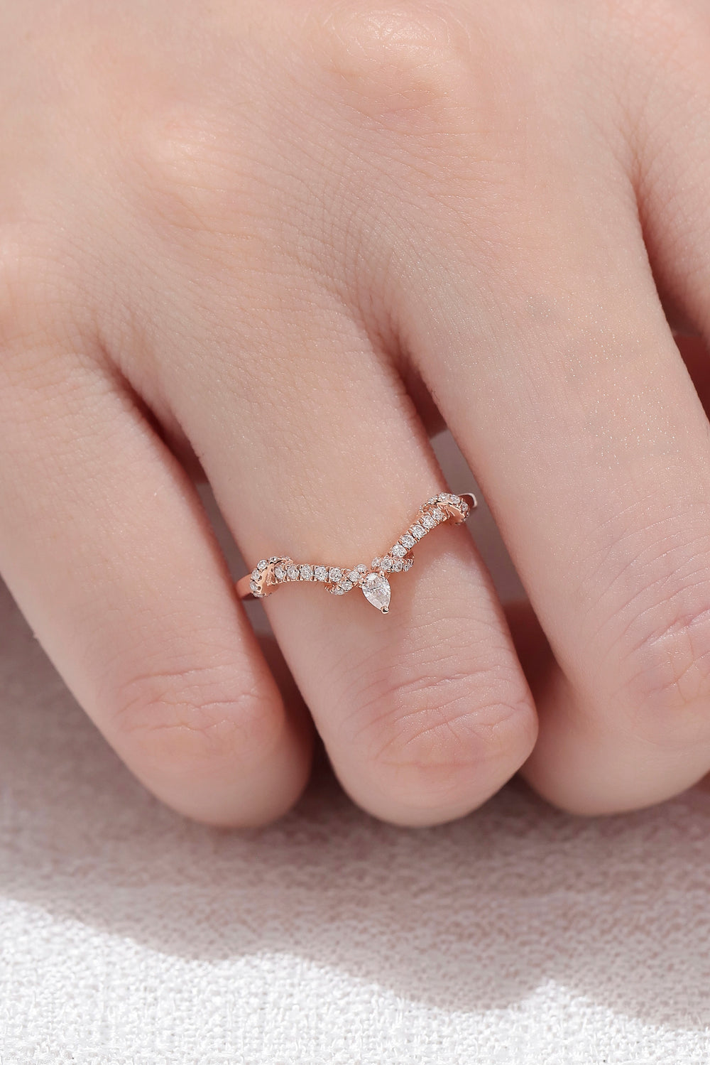 Chevron Marquise Moissanite Rose Gold Stacking Ring