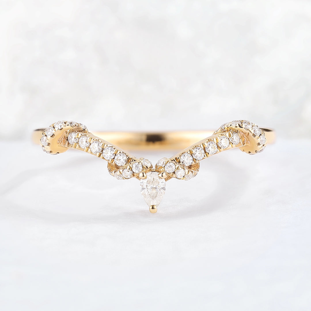 Chevron Marquise Moissanite Rose Gold Stacking Ring