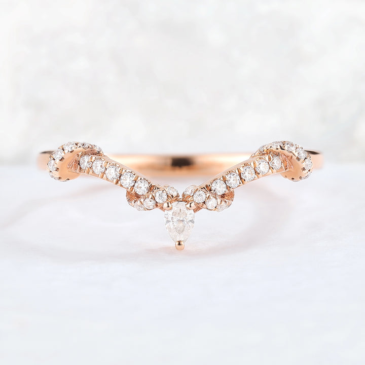 Chevron Marquise Moissanite Rose Gold Stacking Ring