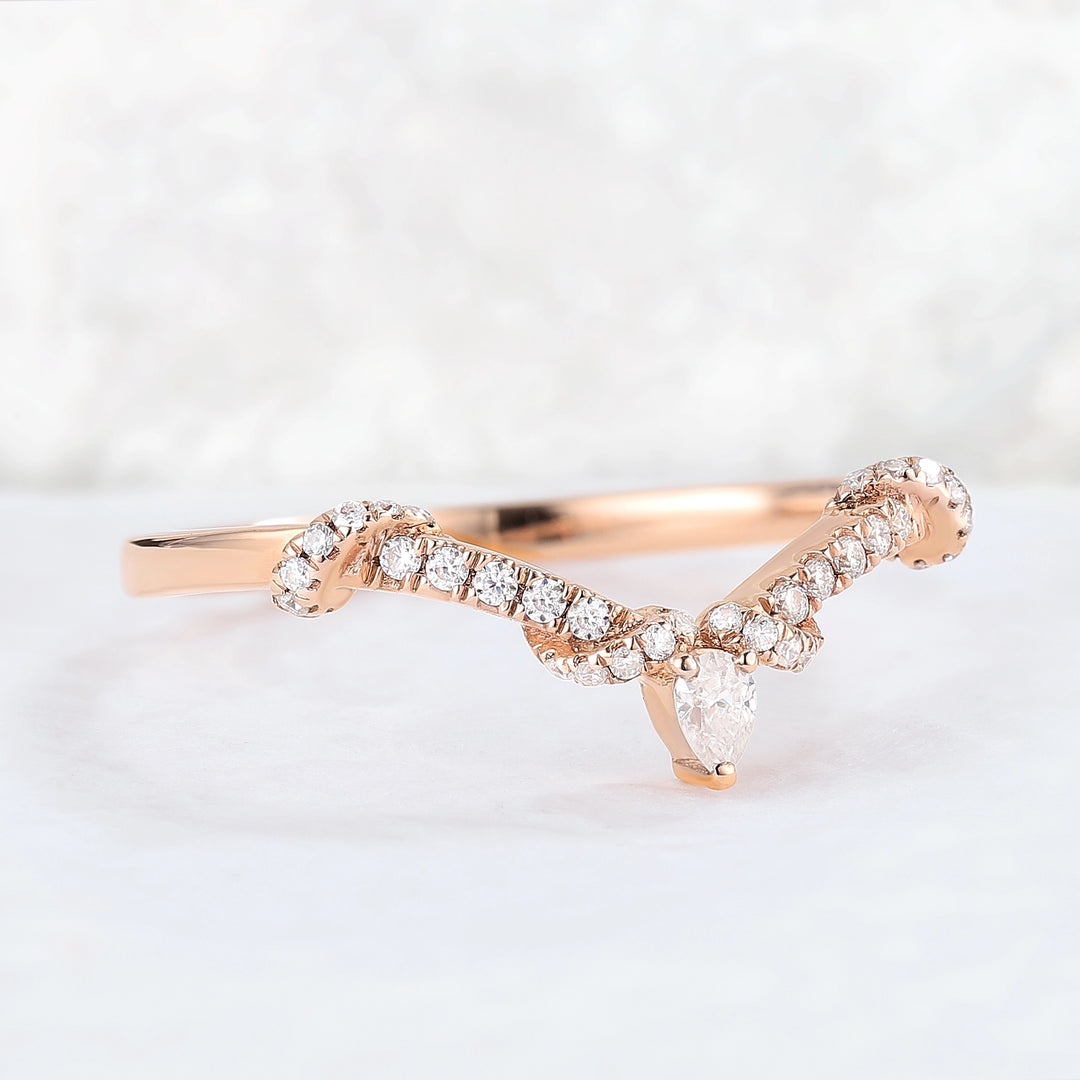 Chevron Marquise Moissanite Rose Gold Stacking Ring