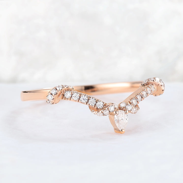 Chevron Marquise Moissanite Rose Gold Stacking Ring