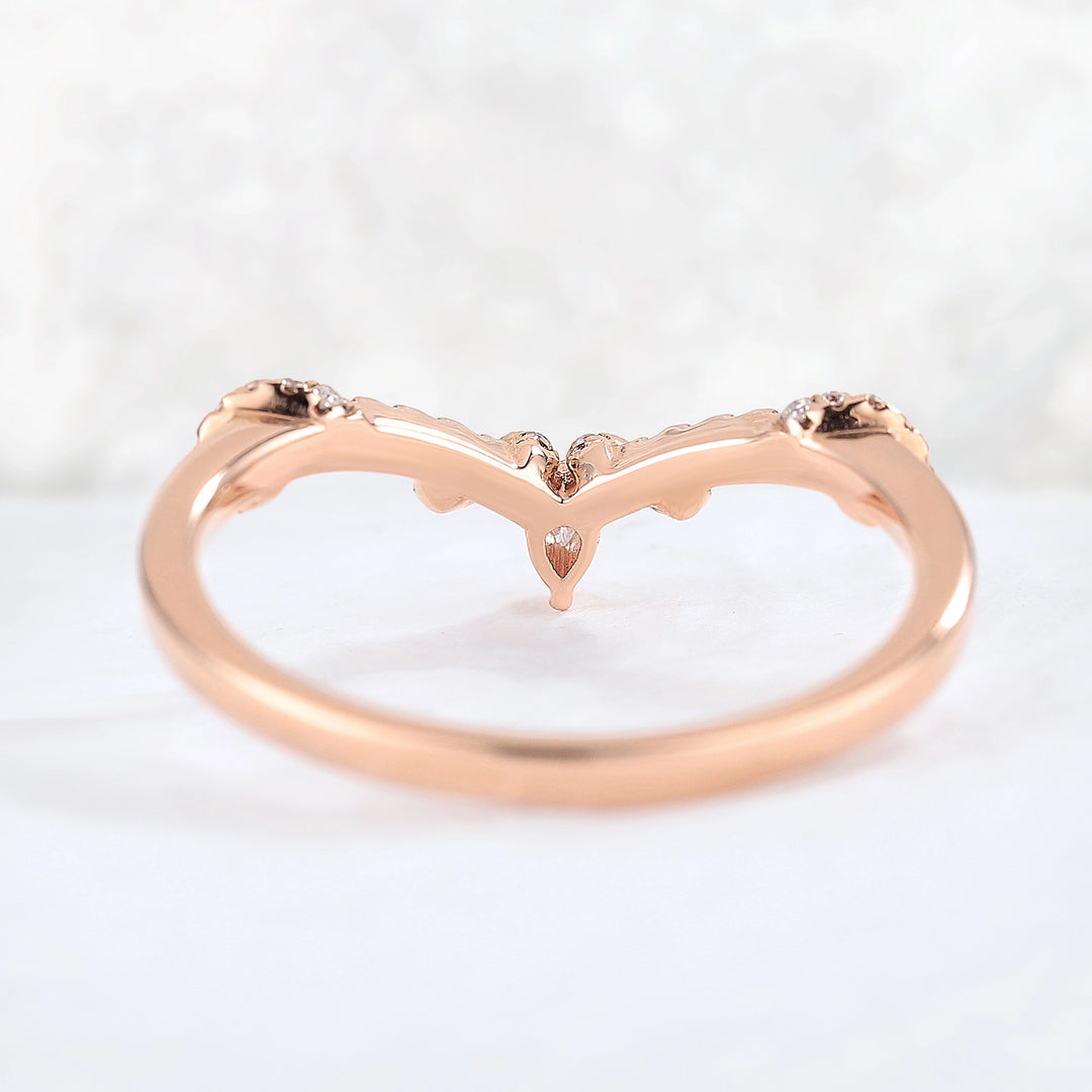 Chevron Marquise Moissanite Rose Gold Stacking Ring