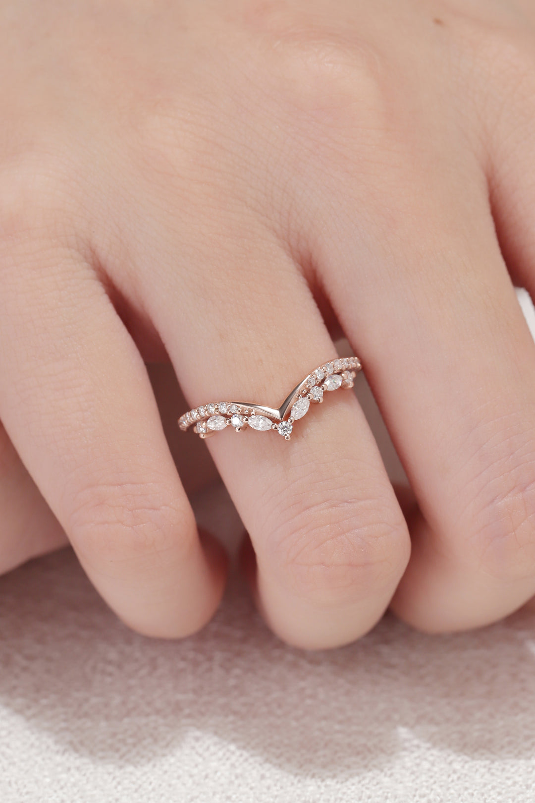 Chevron Moissanite 10k Rose Gold Stacking Ring