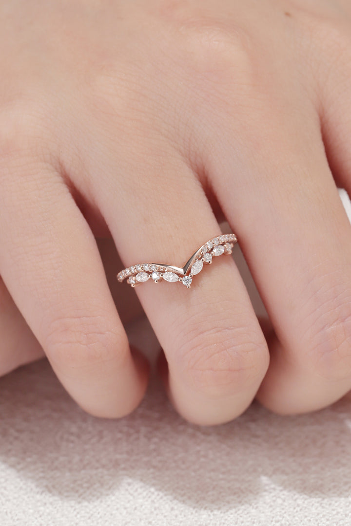 Chevron Moissanite 10k Rose Gold Stacking Ring