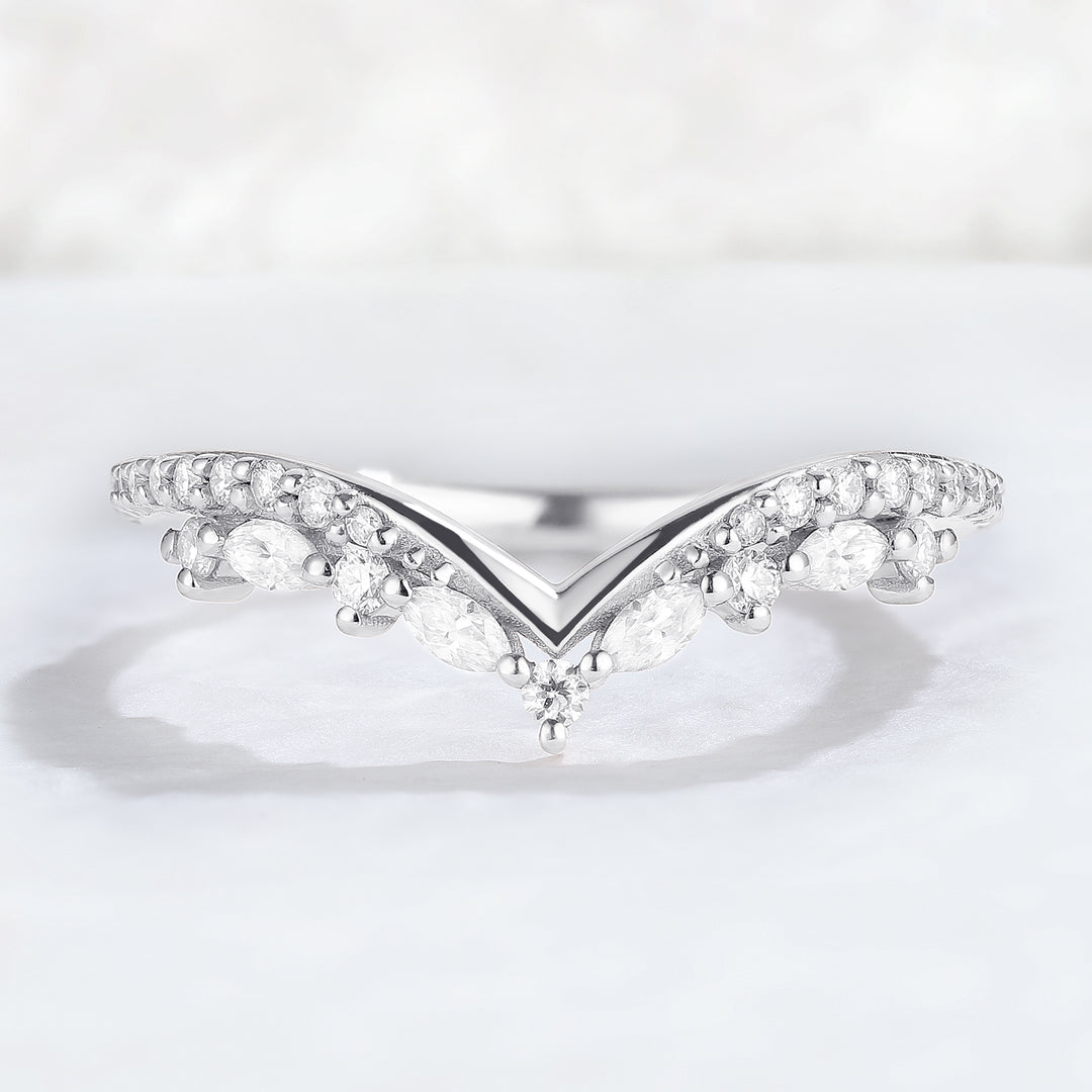 Chevron Moissanite 10k Rose Gold Stacking Ring