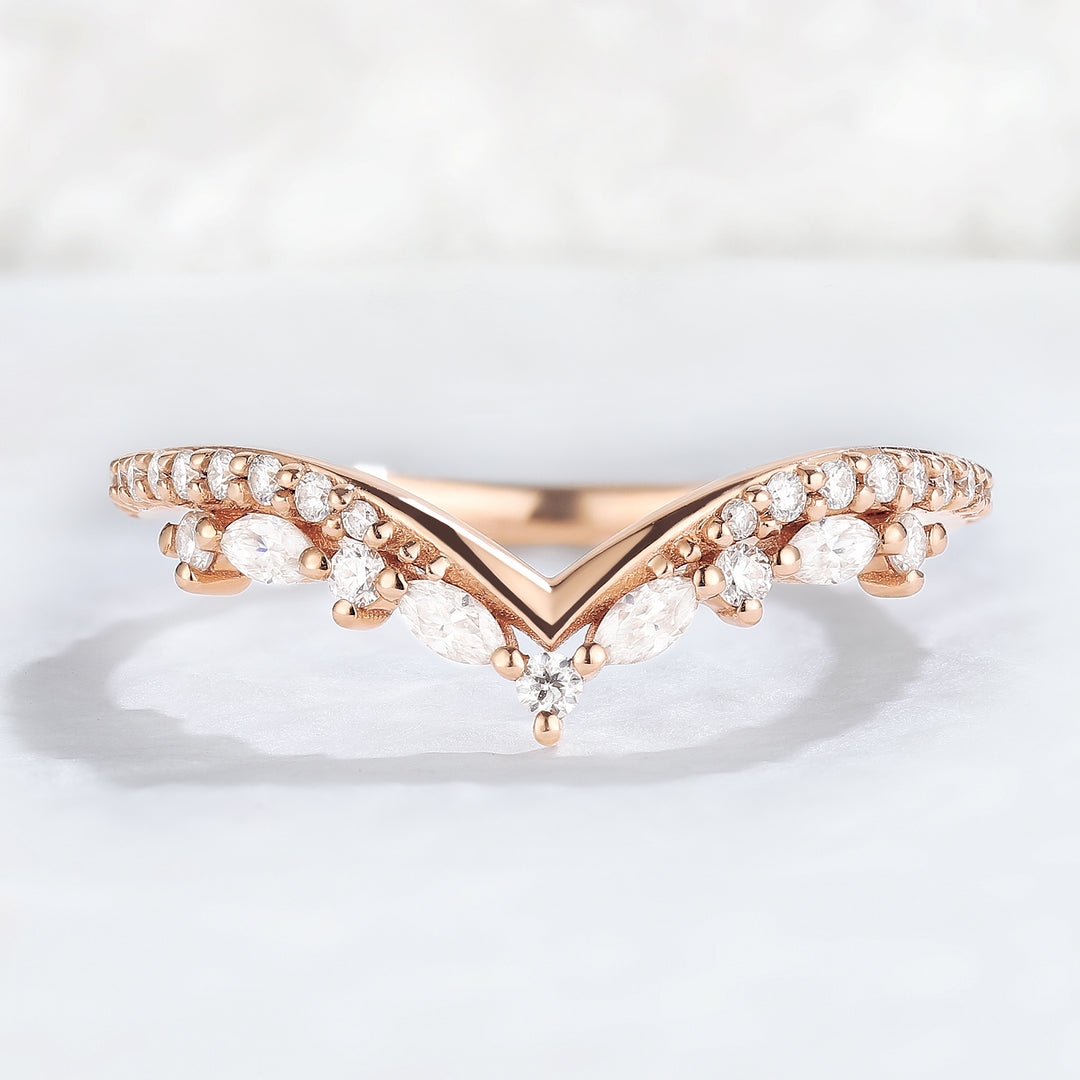 Chevron Moissanite 10k Rose Gold Stacking Ring