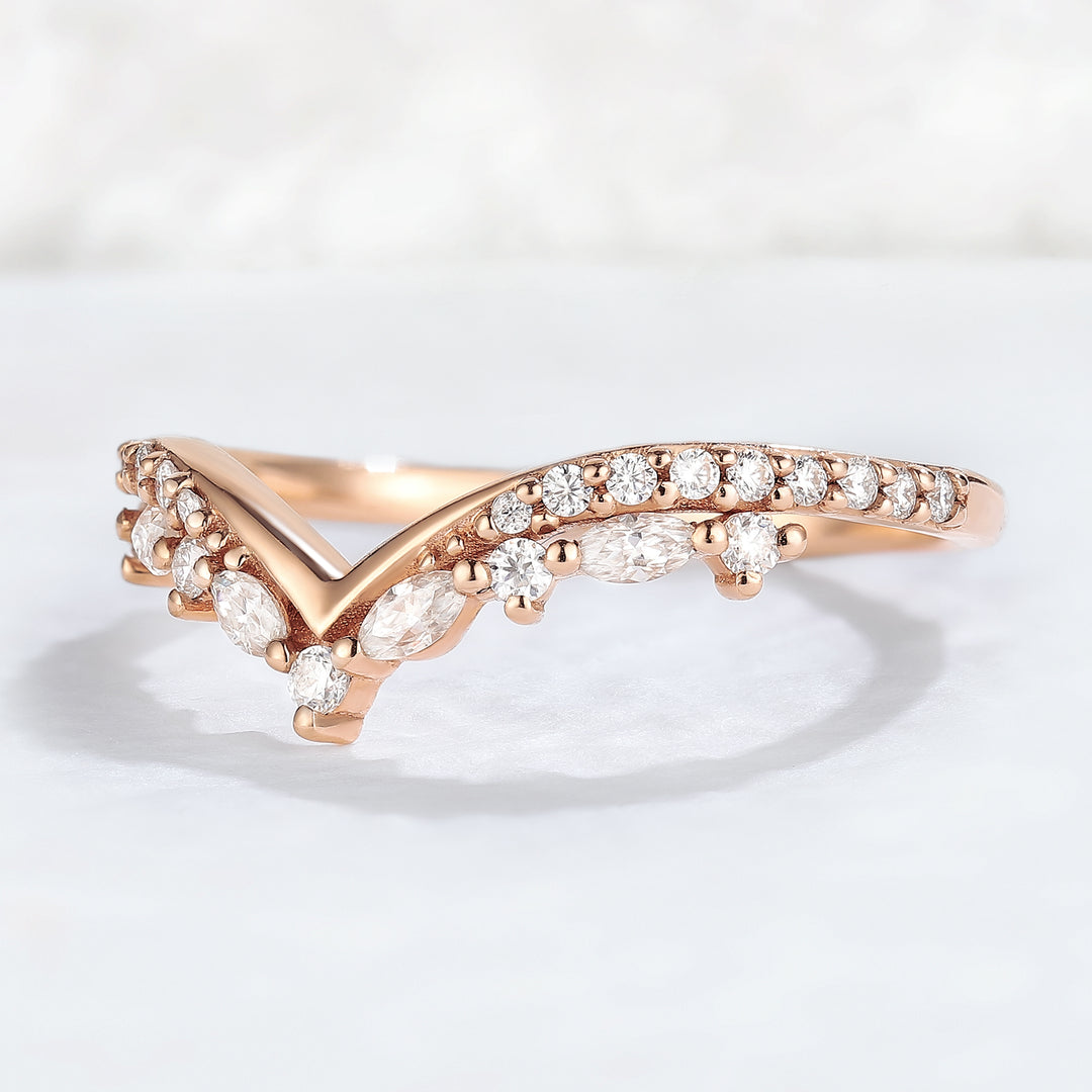 Chevron Moissanite 10k Rose Gold Stacking Ring