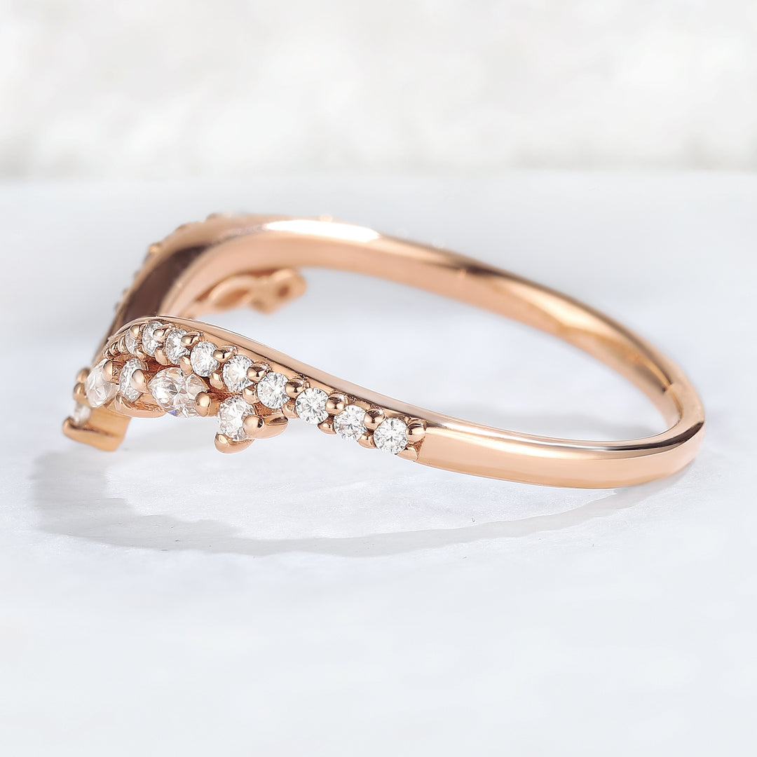 Chevron Moissanite 10k Rose Gold Stacking Ring