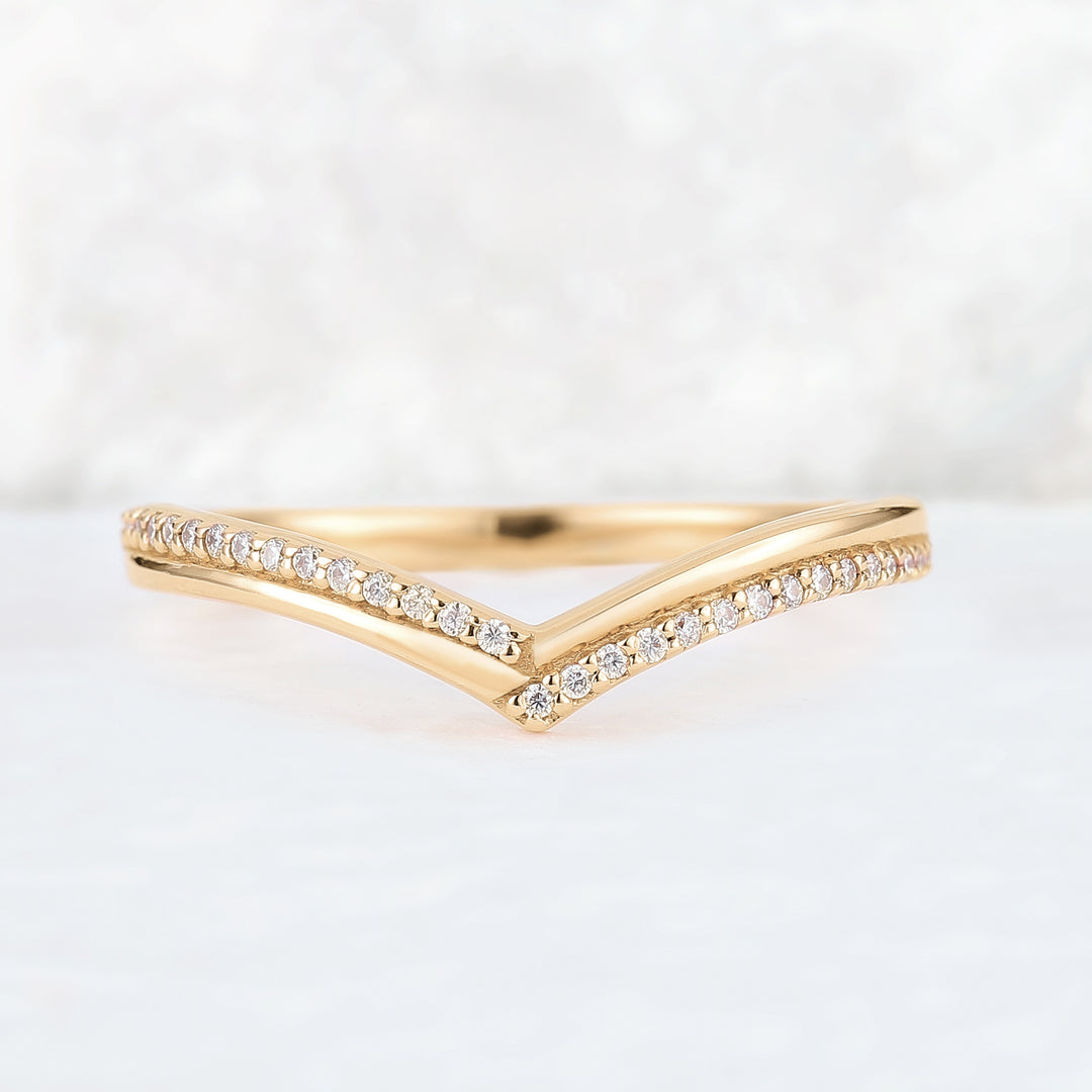 Chevron Moissanite 14k Rose Gold Stacking Ring