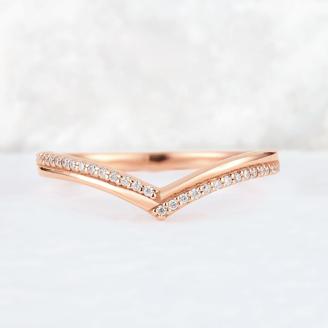 Chevron Moissanite 14k Rose Gold Stacking Ring