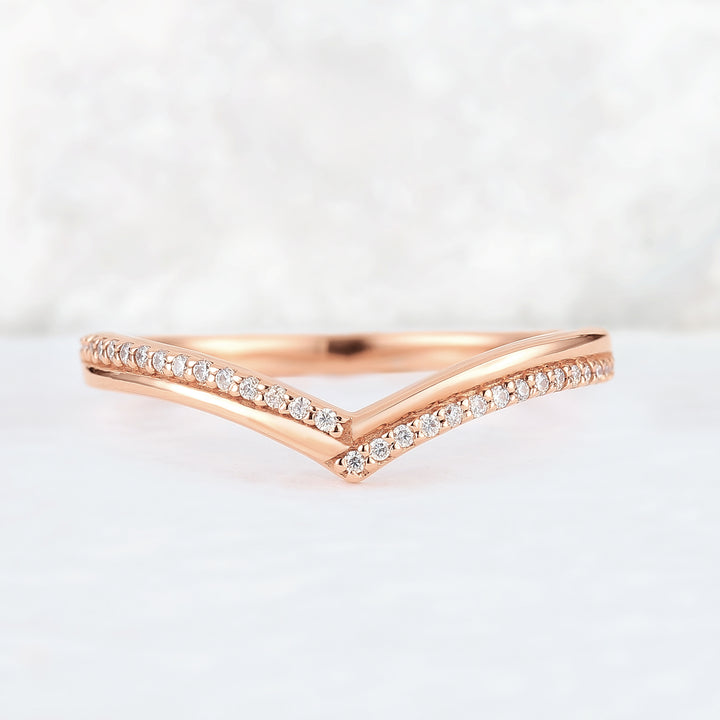 Chevron Moissanite 14k Rose Gold Stacking Ring
