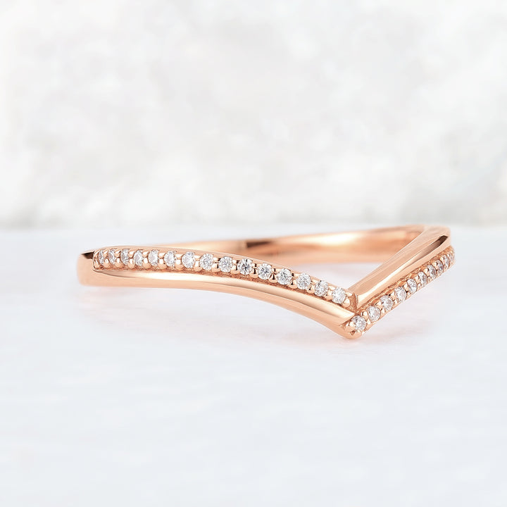 Chevron Moissanite 14k Rose Gold Stacking Ring