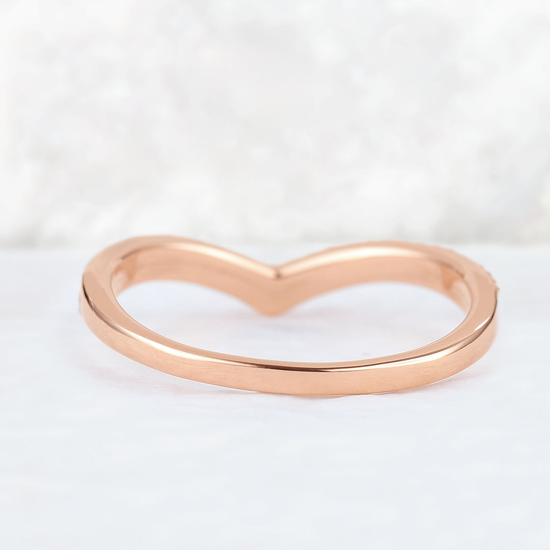 Chevron Moissanite 14k Rose Gold Stacking Ring