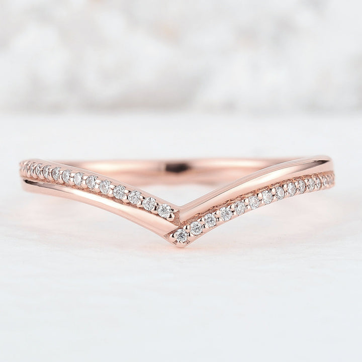 Chevron Moissanite 14k Rose Gold Wedding Band