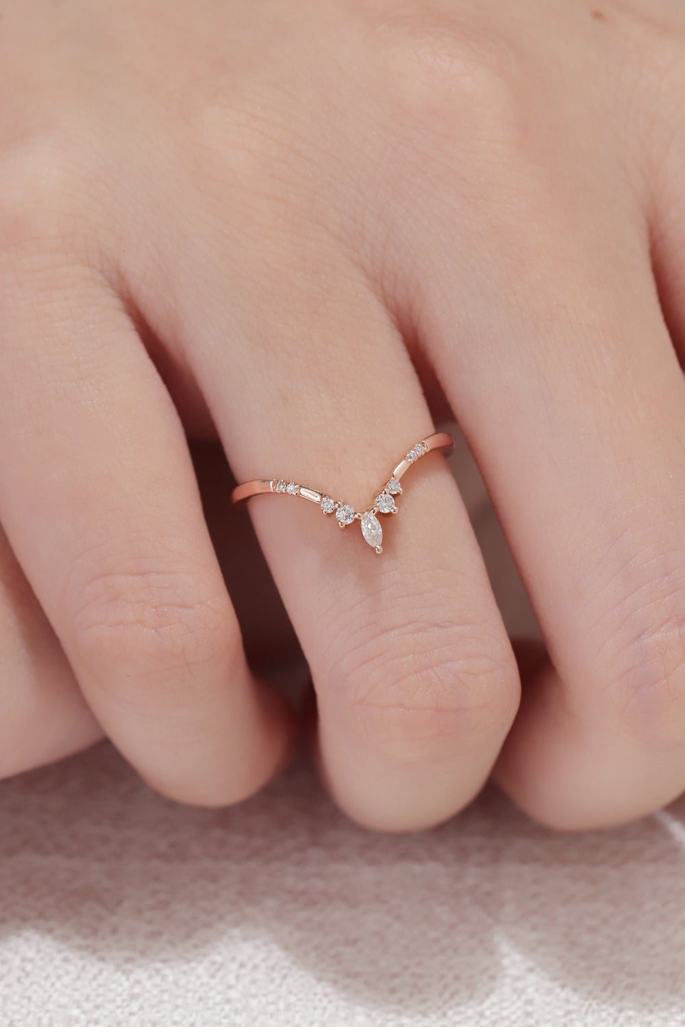 Chevron Moissanite Rose Gold Stacking Ring