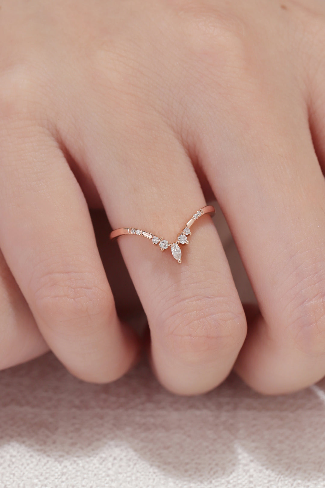 Chevron Moissanite Rose Gold Stacking Ring