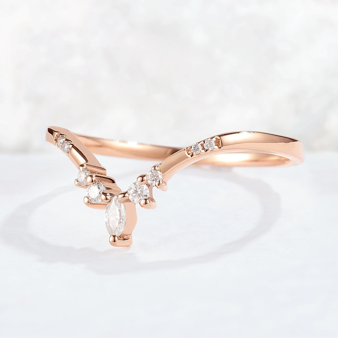 Chevron Moissanite Rose Gold Stacking Ring