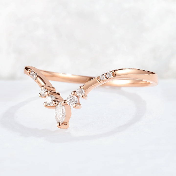 Chevron Moissanite Rose Gold Stacking Ring