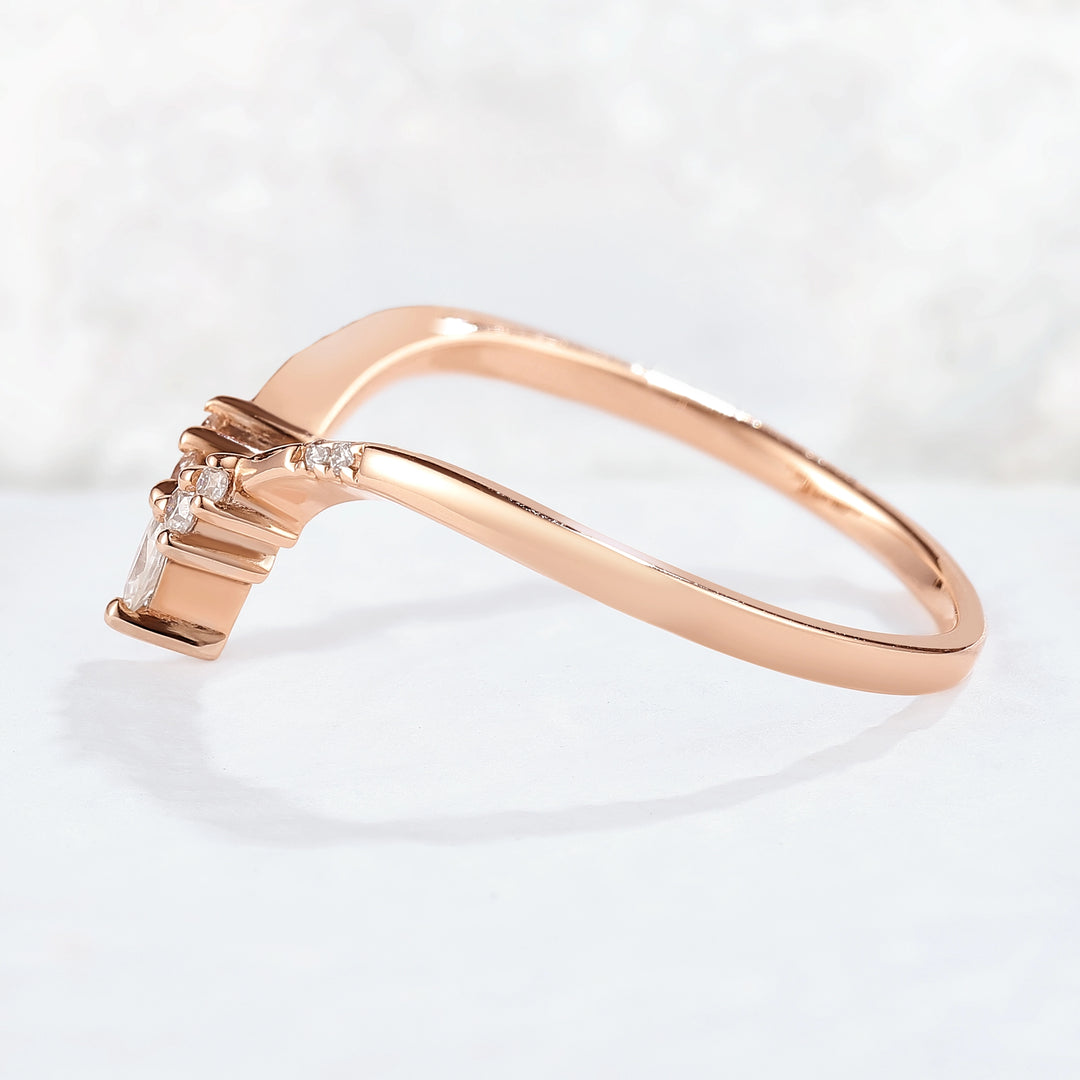 Chevron Moissanite Rose Gold Stacking Ring