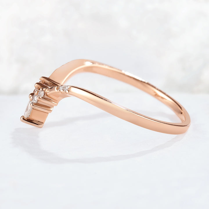 Chevron Moissanite Rose Gold Stacking Ring