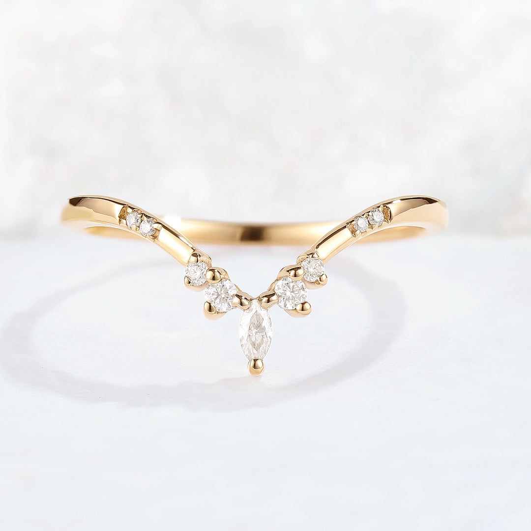 Chevron Moissanite Rose Gold Stacking Ring