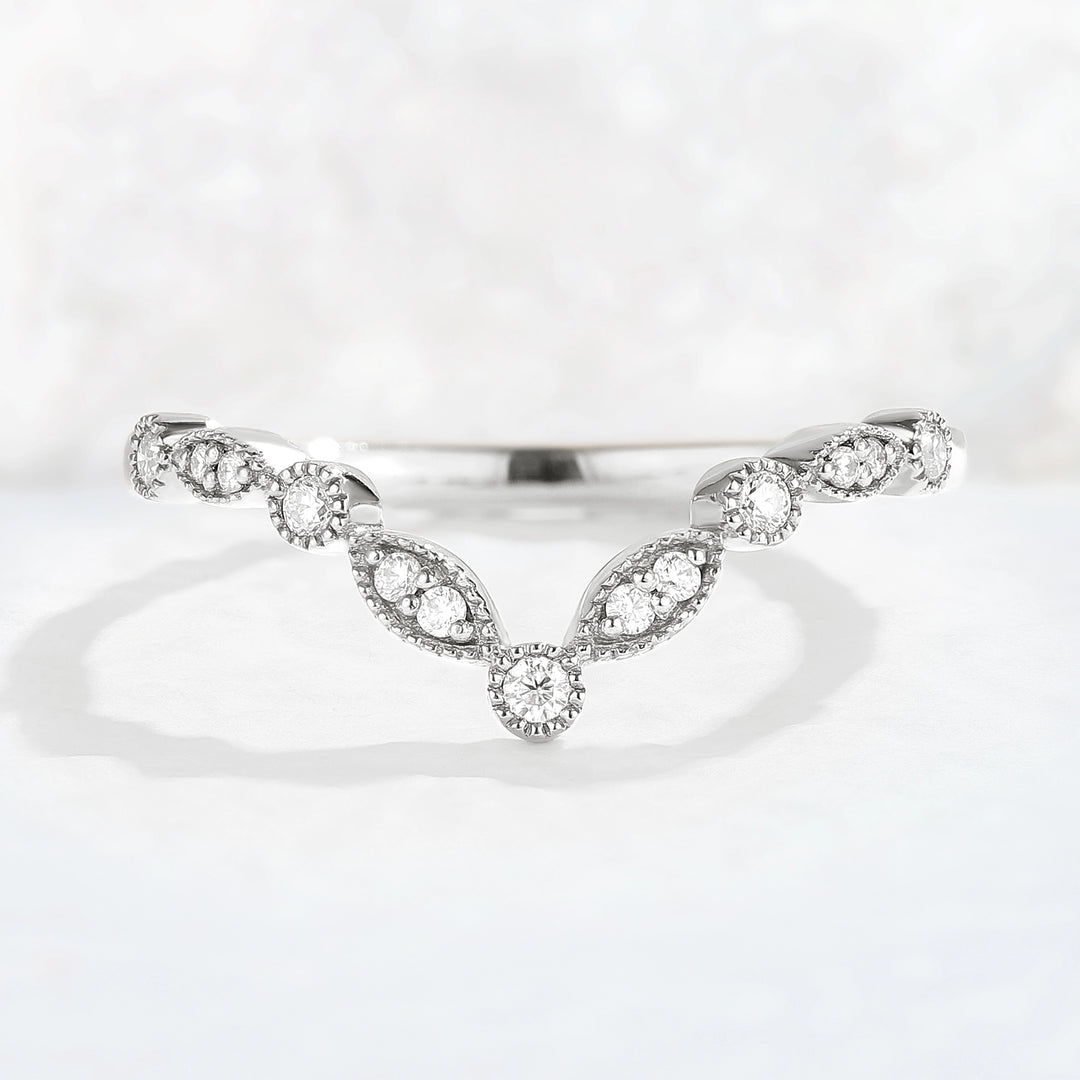 Chevron Round Cut Moissanite Rose Gold Stacking Ring