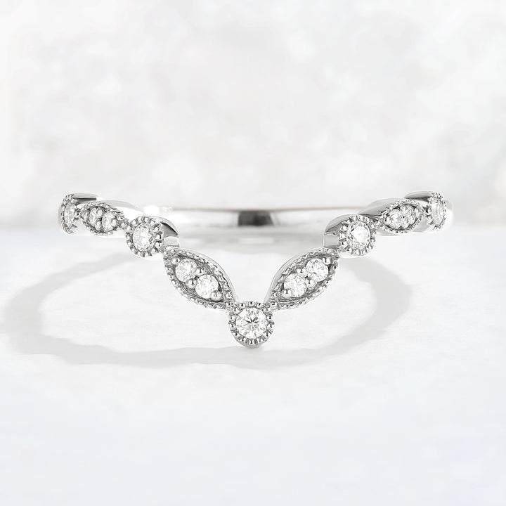 Chevron Round Cut Moissanite Rose Gold Stacking Ring