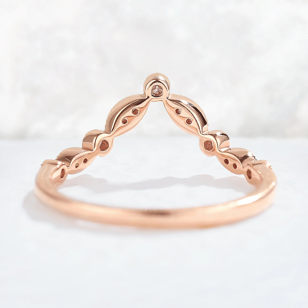 Chevron Round Cut Moissanite Rose Gold Stacking Ring