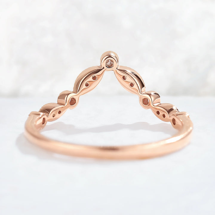 Chevron Round Cut Moissanite Rose Gold Stacking Ring