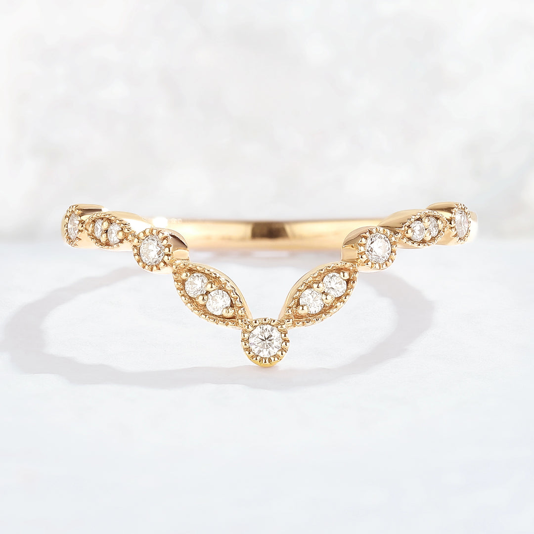 Chevron Round Cut Moissanite Rose Gold Stacking Ring