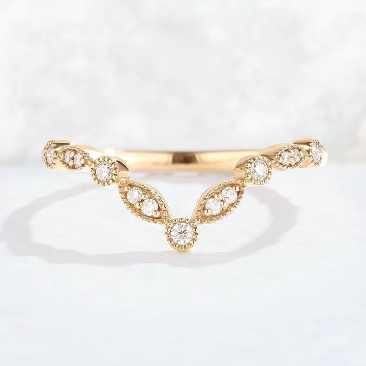 Chevron Round Cut Moissanite Rose Gold Stacking Ring