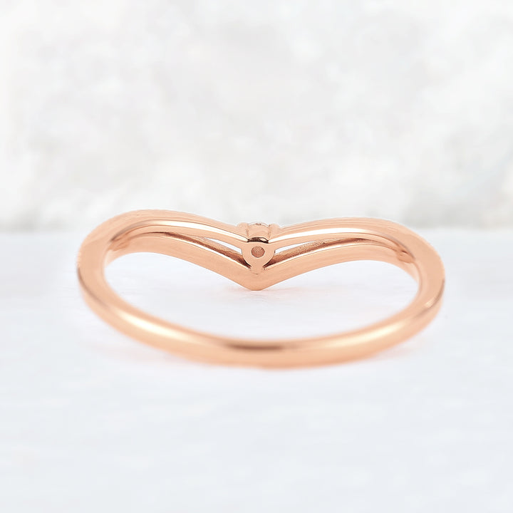 Chevron Round Moissanite 14k Rose Gold Stacking Ring