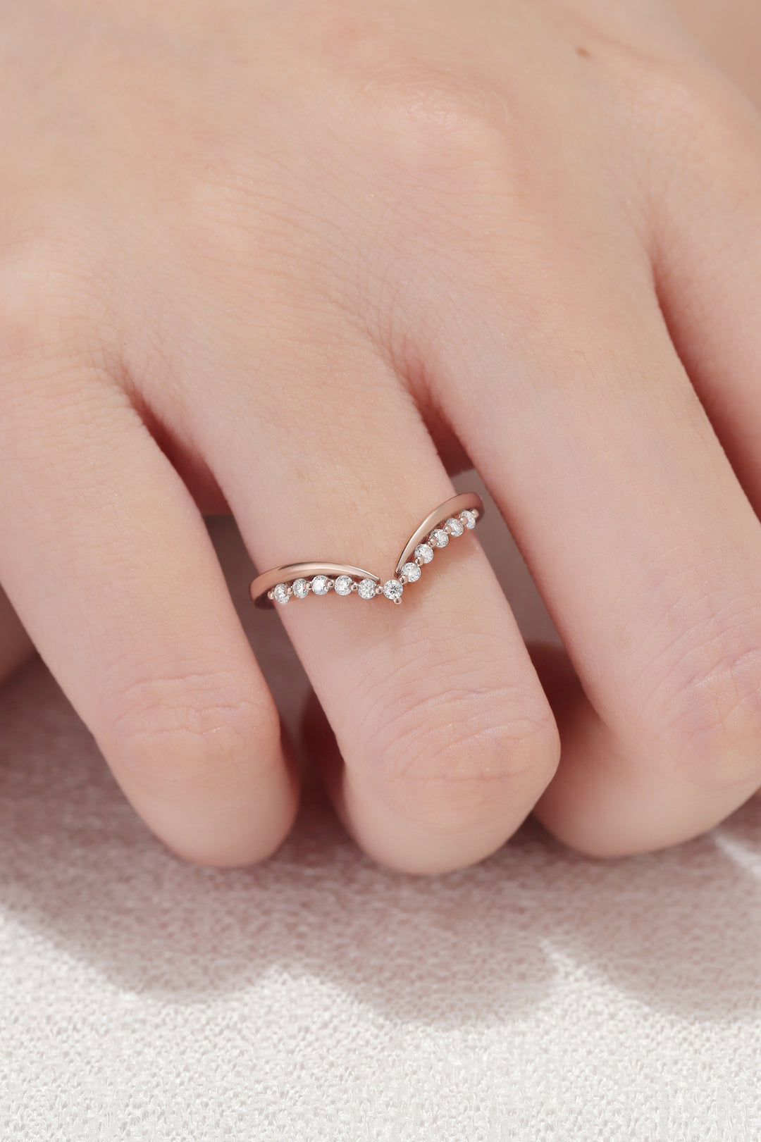 Classic Curve Round Moissanite 14k Rose Gold Stacking Ring