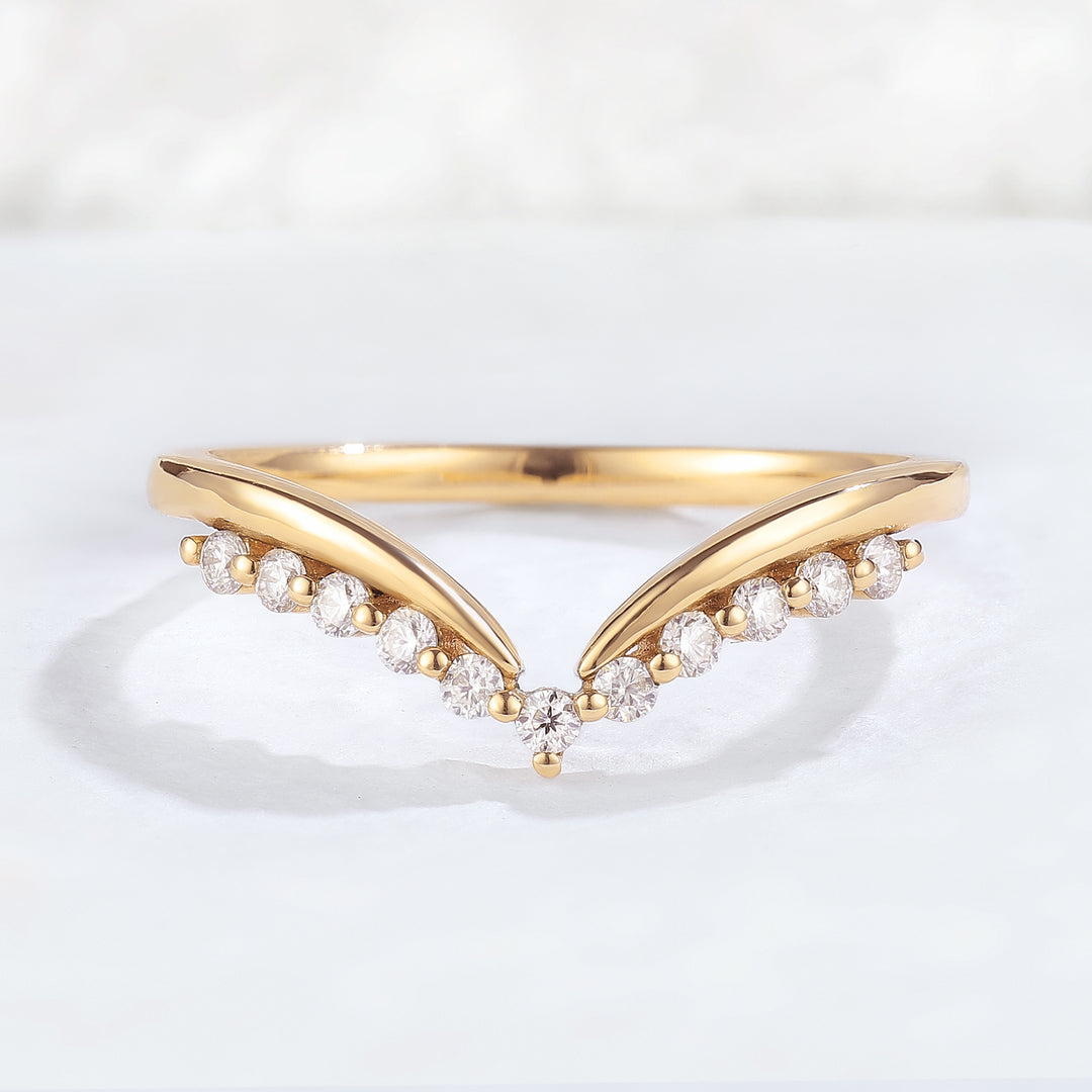 Classic Curve Round Moissanite 14k Rose Gold Stacking Ring