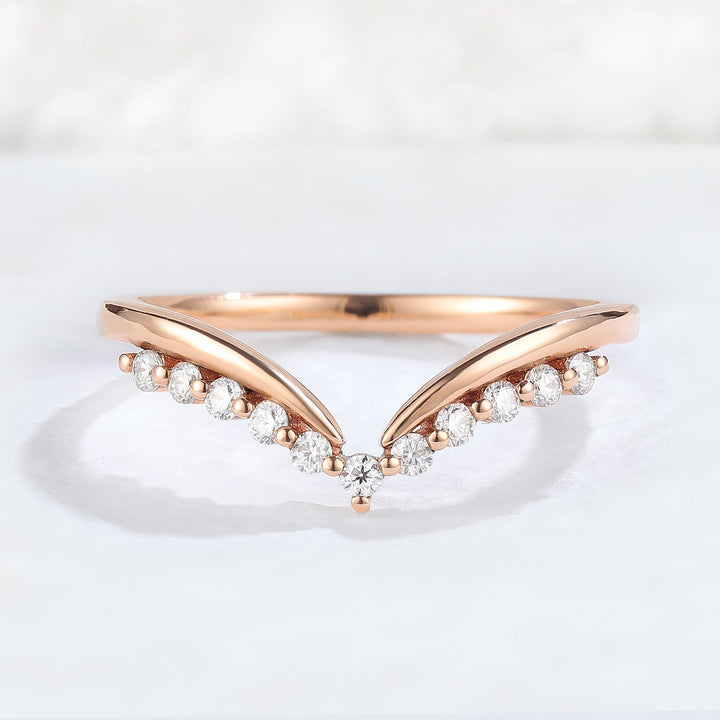 Classic Curve Round Moissanite 14k Rose Gold Stacking Ring