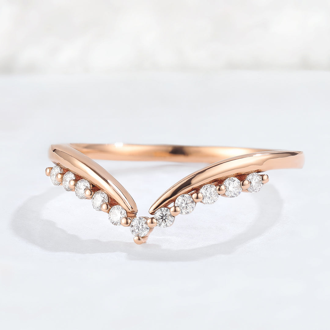 Classic Curve Round Moissanite 14k Rose Gold Stacking Ring