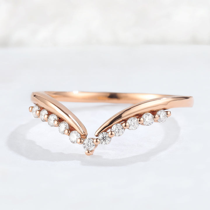 Classic Curve Round Moissanite 14k Rose Gold Stacking Ring