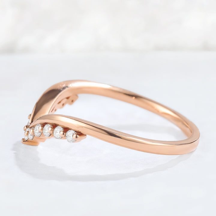 Classic Curve Round Moissanite 14k Rose Gold Stacking Ring