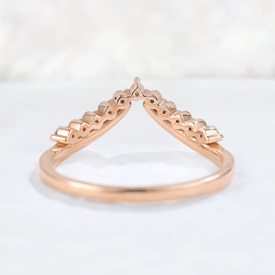 Classic Curve Round Moissanite 14k Rose Gold Stacking Ring