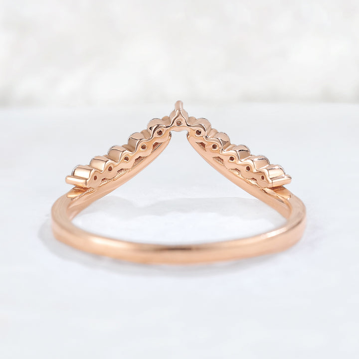Classic Curve Round Moissanite 14k Rose Gold Stacking Ring