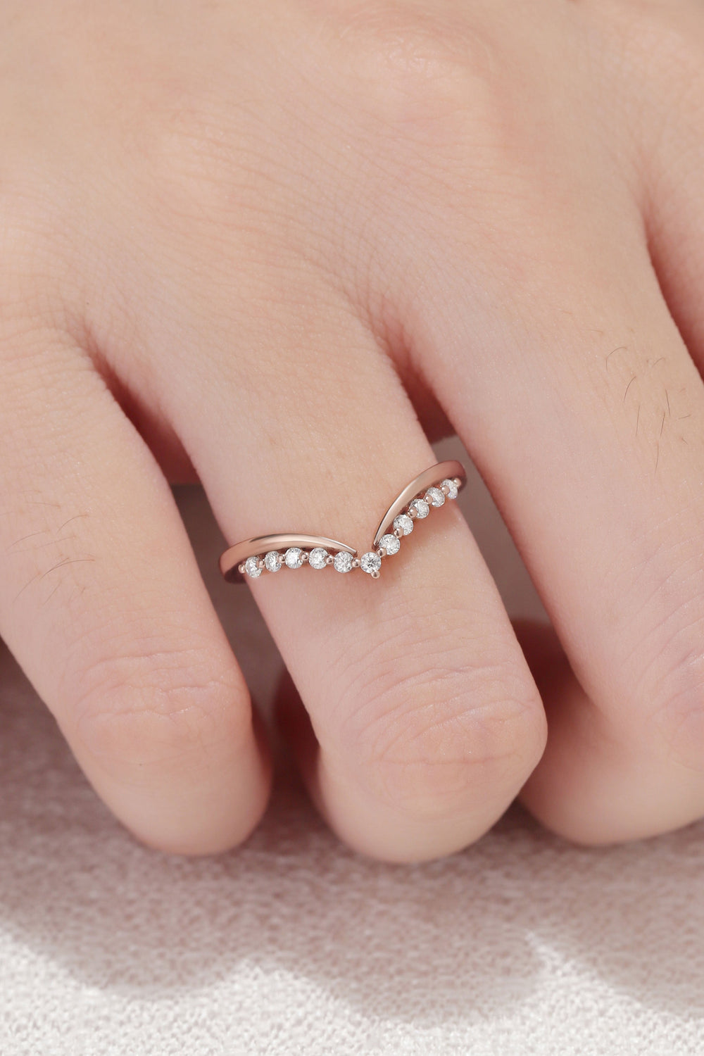 Classic Curve Round Moissanite 14k Rose Gold Wedding Band-1