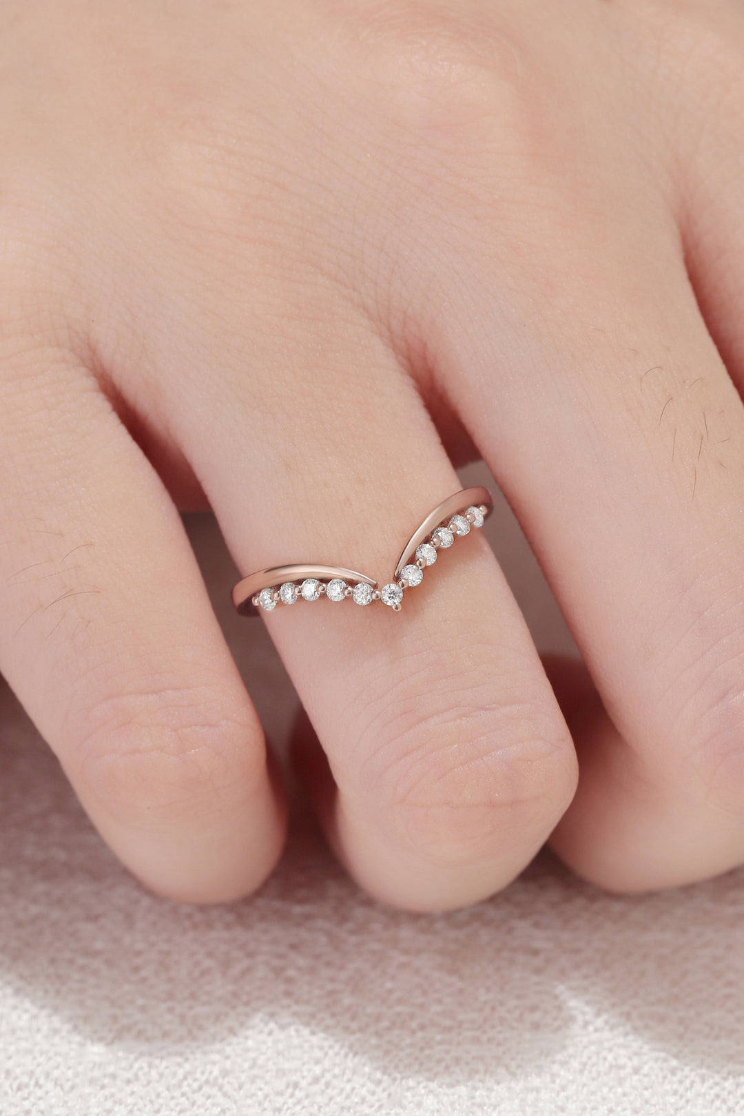 Classic Curve Round Moissanite 14k Rose Gold Wedding Band-1