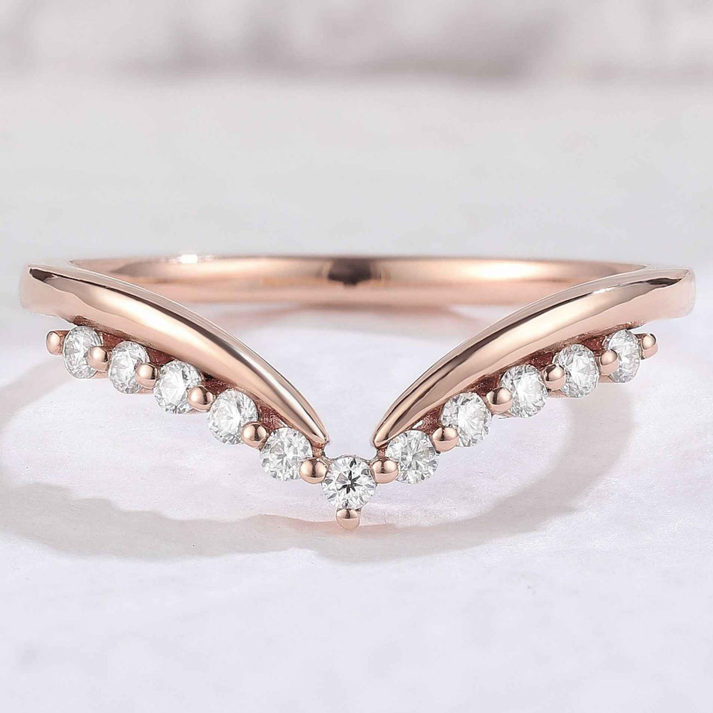 Classic Curve Round Moissanite 14k Rose Gold Wedding Band