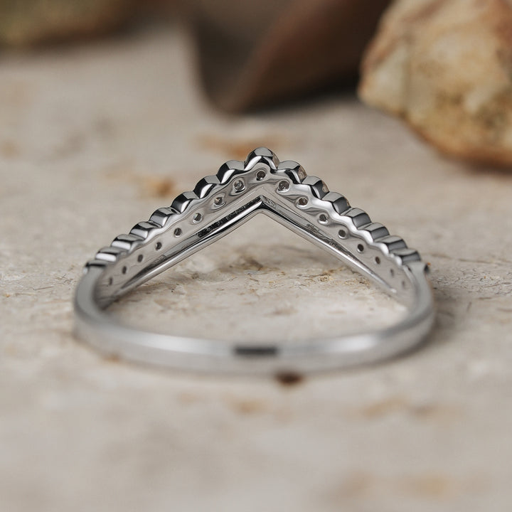 Classic V-Curved Round Moissanite Wedding Band Sterling Silver - Iver Jewelry