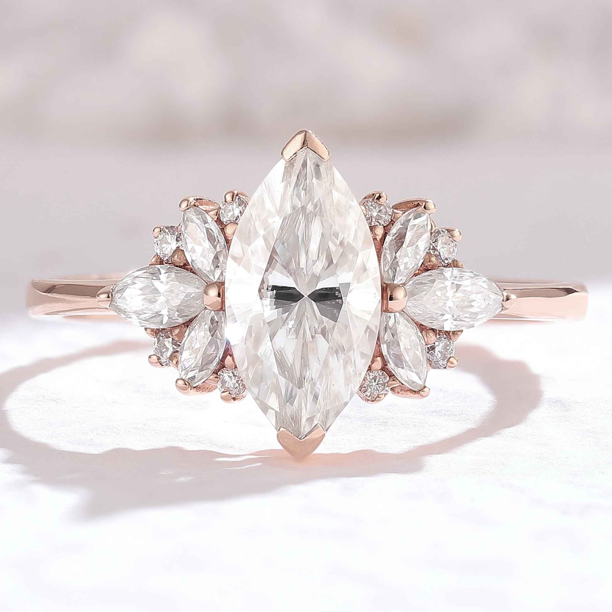 Cluster Marquise Cut Moissanite Gemstone Ring